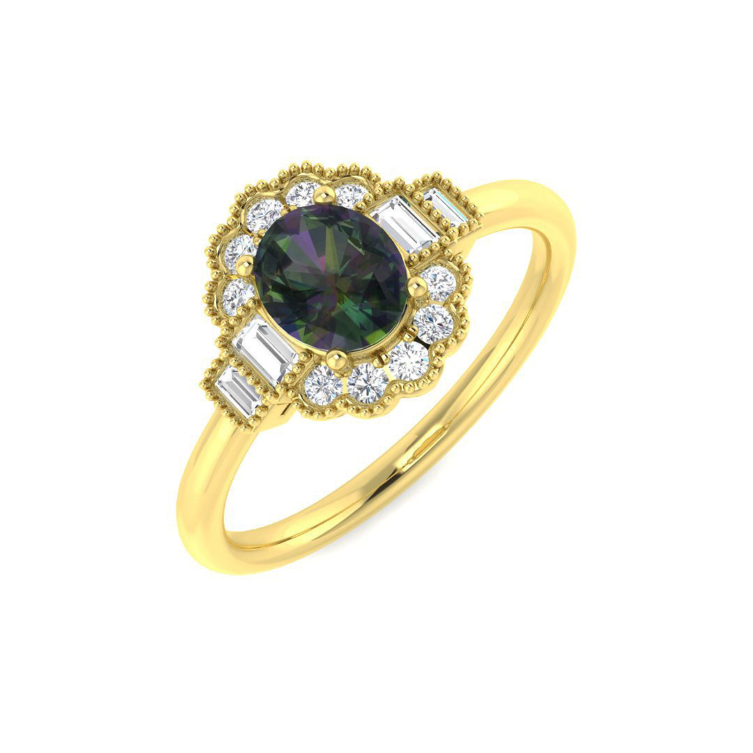 9ct Yellow Gold Baguette and Oval Teal Sapphire and Diamond Ring 1