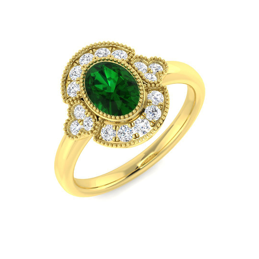 9ct Yellow Gold Oval Emerald and Diamond Ring 1