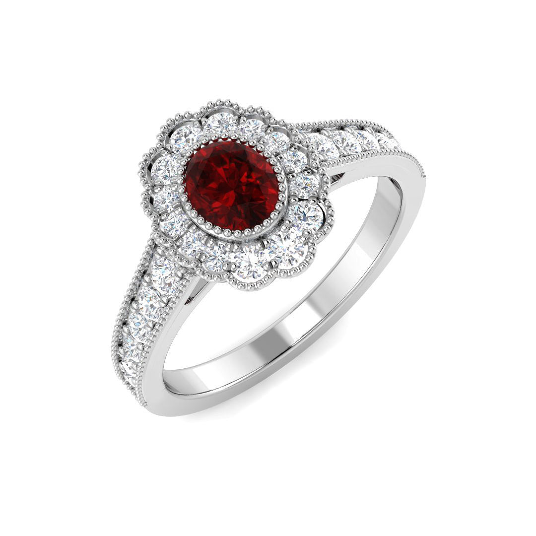 9ct White Gold Oval Ruby and Diamond Ring 1