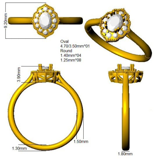 9ct Yellow Gold Oval Diamond Ring 3