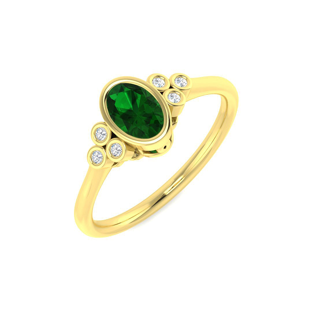9ct Yellow Gold Oval Emerald and Diamond Ring 1