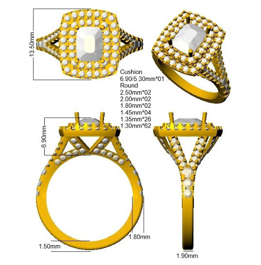 18ct Yellow Gold Cushion Lab Grown Diamond Ring 3