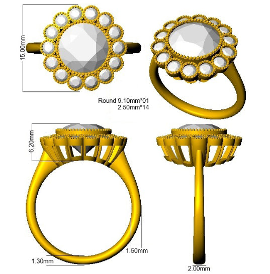 9ct Two Tone Round Cvd Old Cut Ring 3