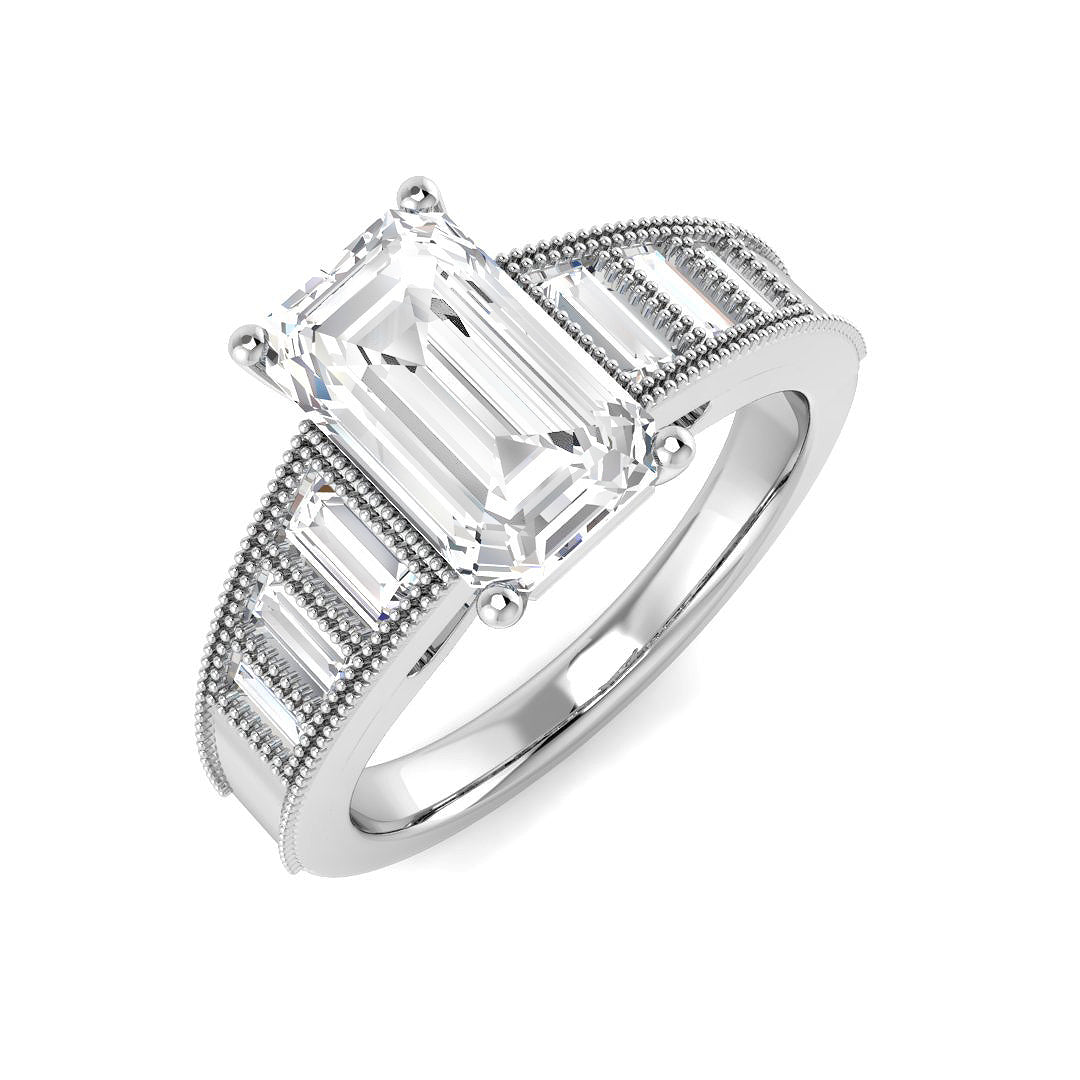 9ct White Gold Baguette and Emerald Cut Lab Grown Diamond Ring 1