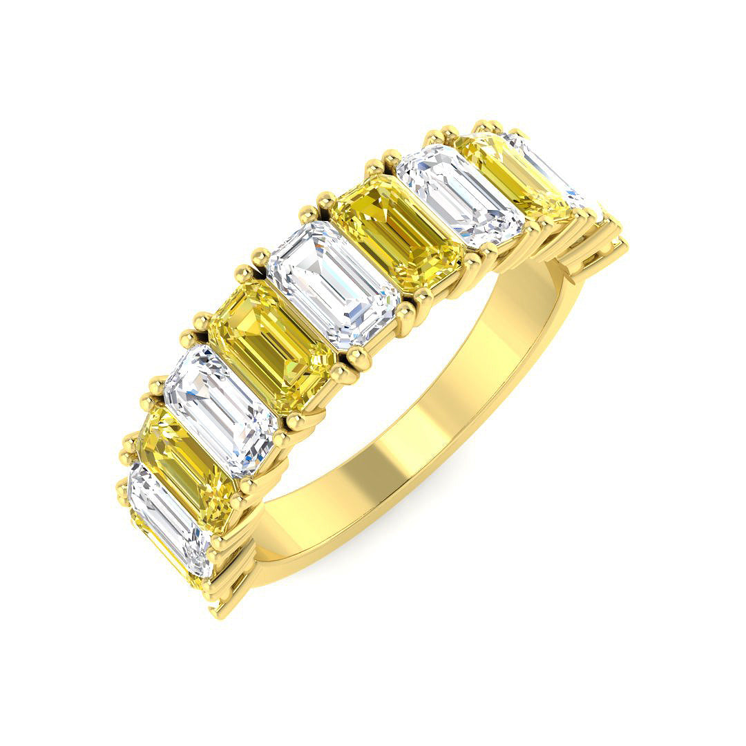 9ct Yellow Gold Emerald Cut Lab Grown Diamond and Lab Yellow Diamond Ring 1
