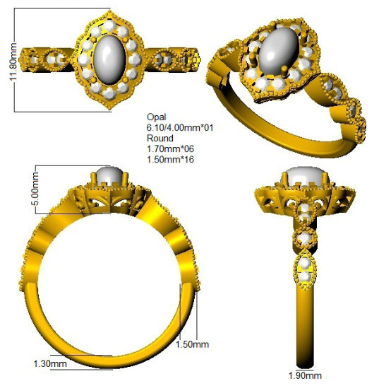 9ct Yellow Gold Oval Opal and Diamond Ring 3