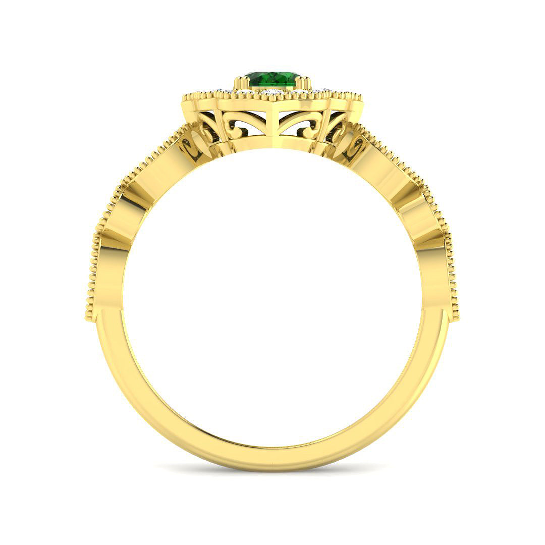 9ct Yellow Gold Oval Emerald and Diamond Ring 2