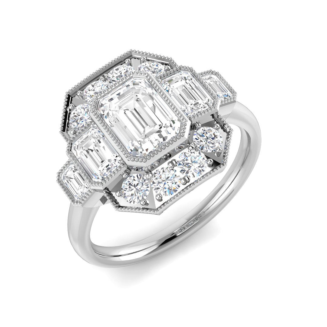 9ct White Gold Emerald Cut Lab Grown Diamond Ring 1