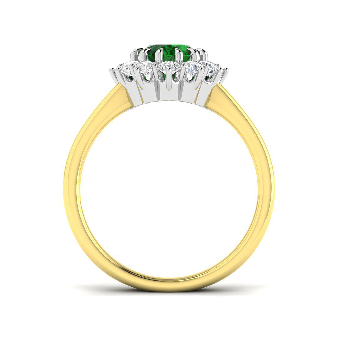 18ct Yellow Gold Oval Emerald and Diamond Ring 2