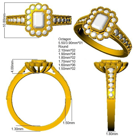 9ct Yellow Gold Radiant Diamond Ring 3