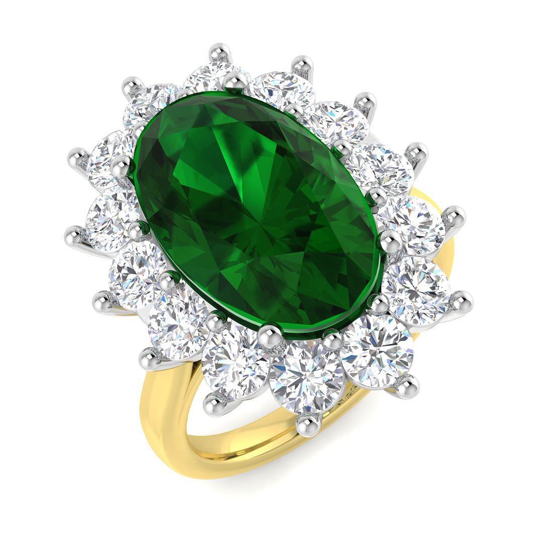 9ct Two Tone Oval Emerald and Diamond Ring 1
