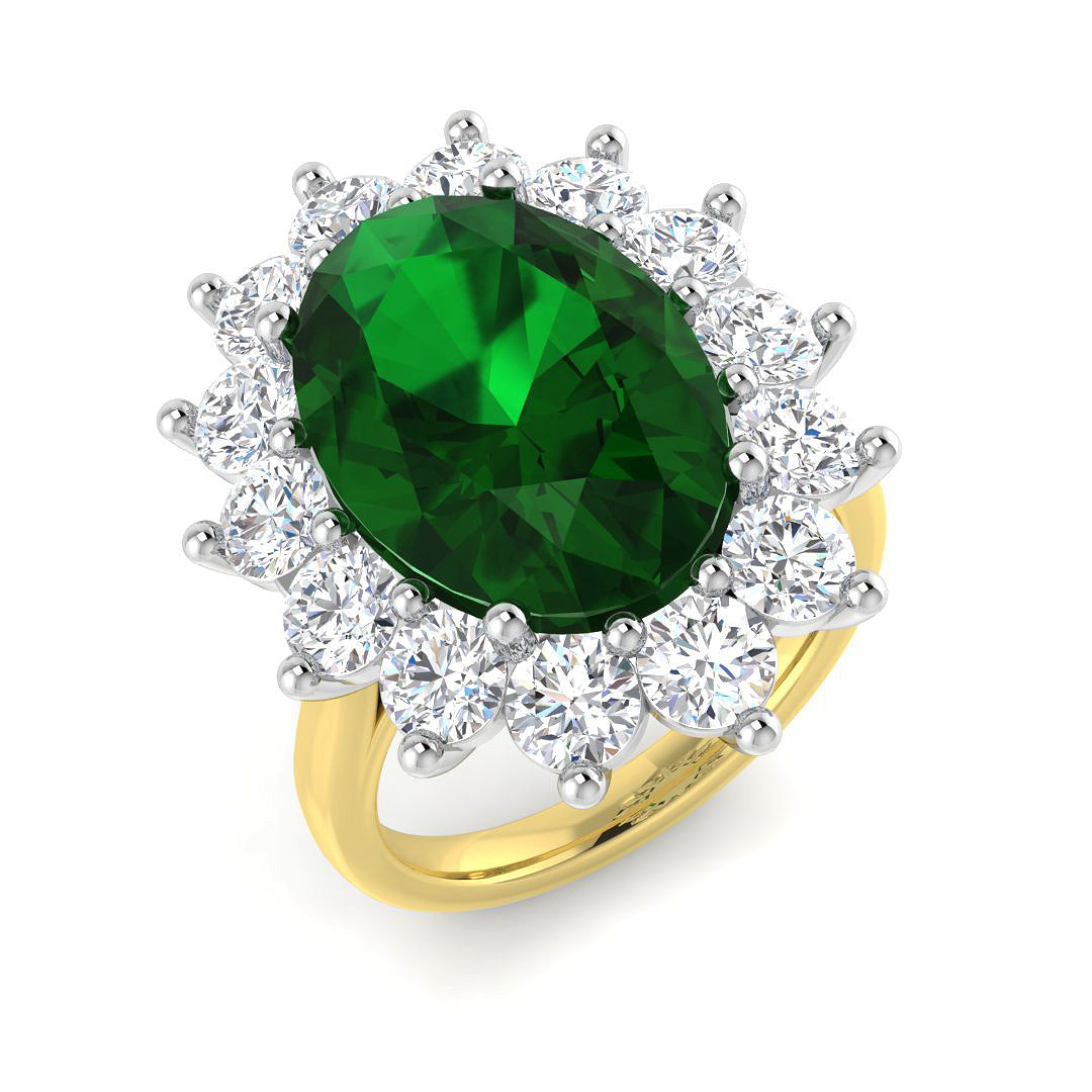9ct Two Tone Oval Emerald and Diamond Ring 1