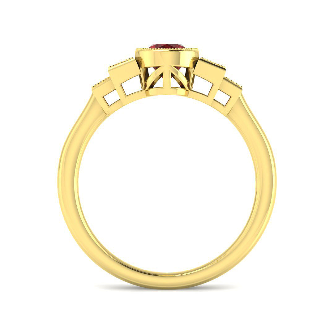 9ct Yellow Gold Baguette and Oval Ruby and Diamond Ring 2