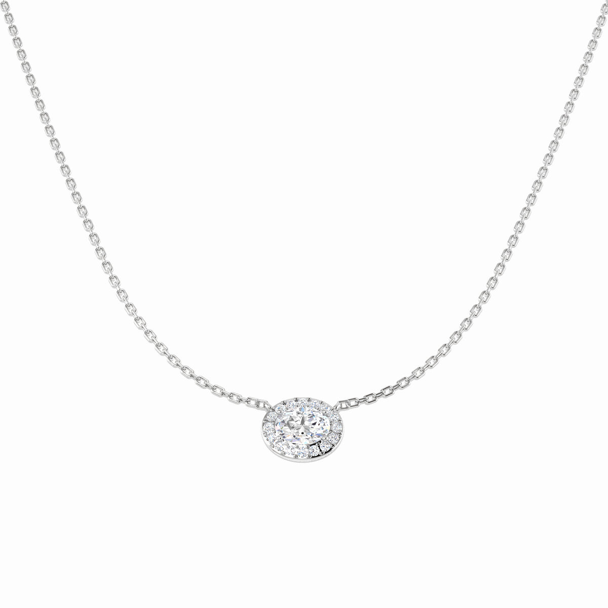 9ct White Gold Oval Lab Grown Diamond Necklace 1