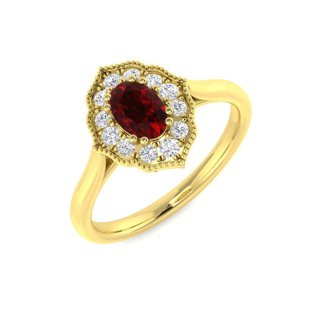 9ct Yellow Gold Oval Ruby and Diamond Ring 1