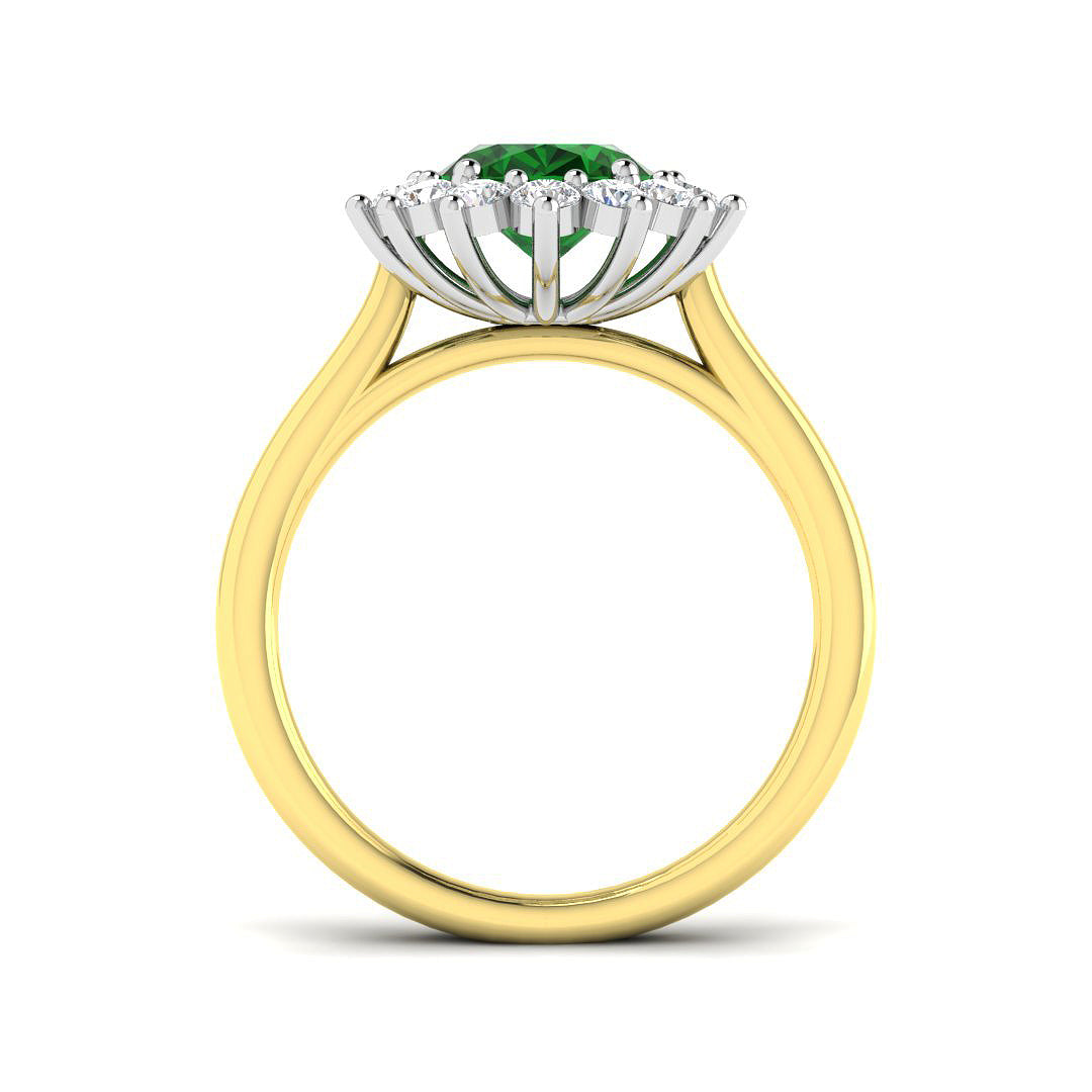18ct Two Tone Oval Emerald and Diamond Ring 2