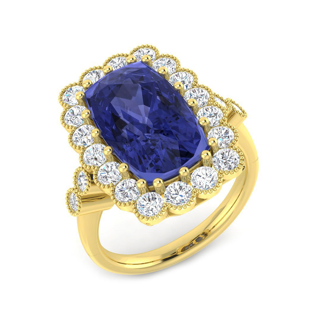 9ct Yellow Gold Cushion Tanzanite and Diamond Ring 1