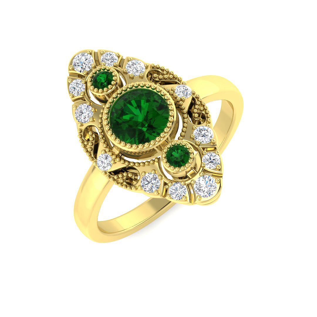 9ct Yellow Gold Round Emerald and Diamond Ring 1