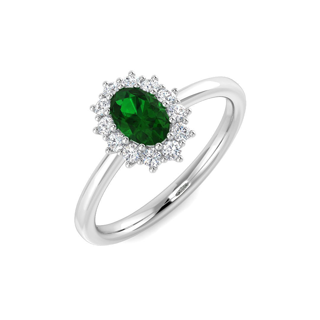 9ct White Gold Oval Emerald and Diamond Ring 1
