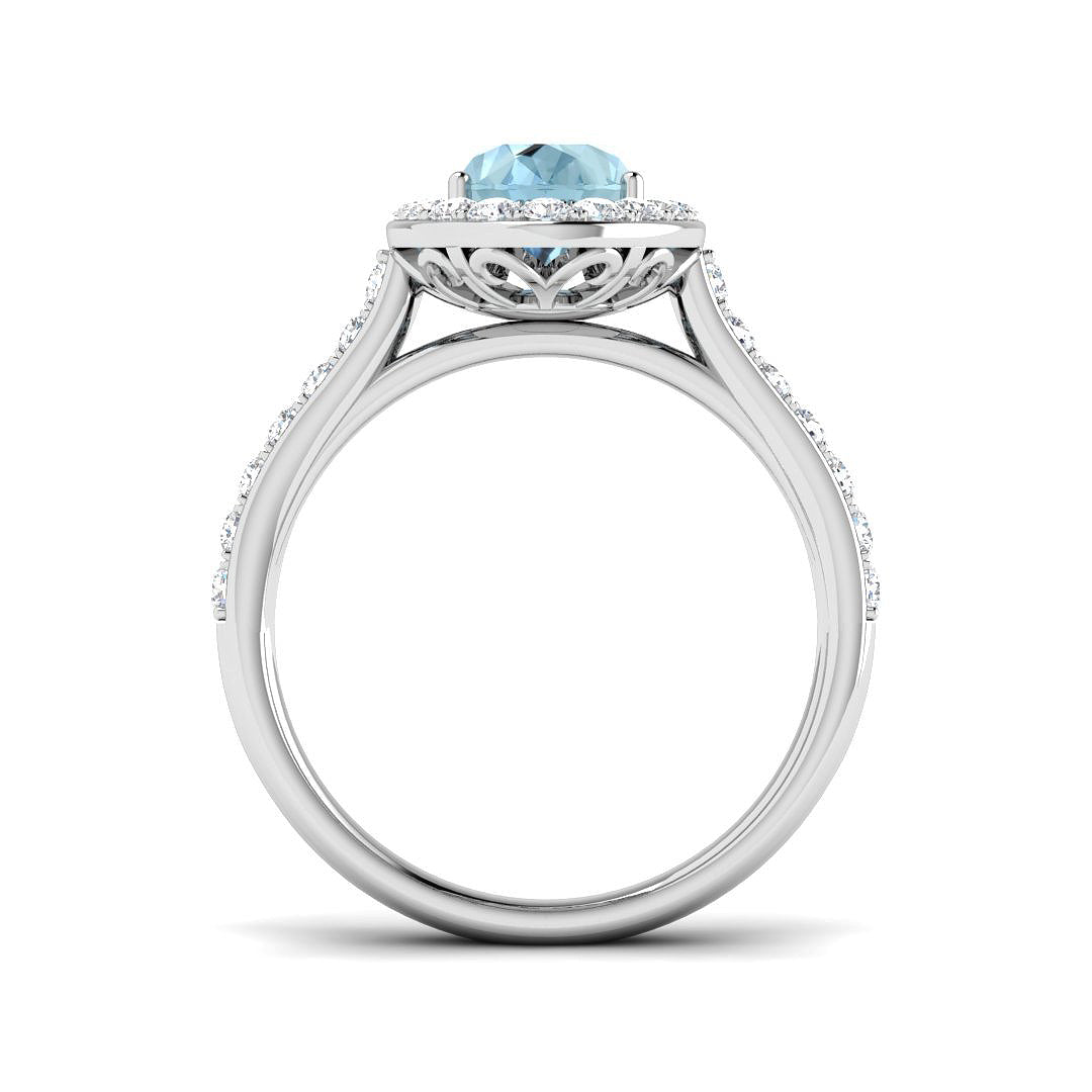 9ct White Gold Oval Aquamarine and Diamond Ring 2