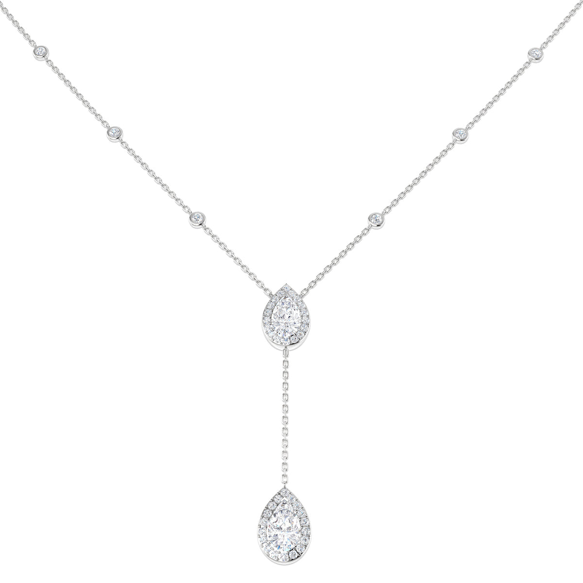 9ct White Gold Pear Lab Grown Diamond Necklace 1