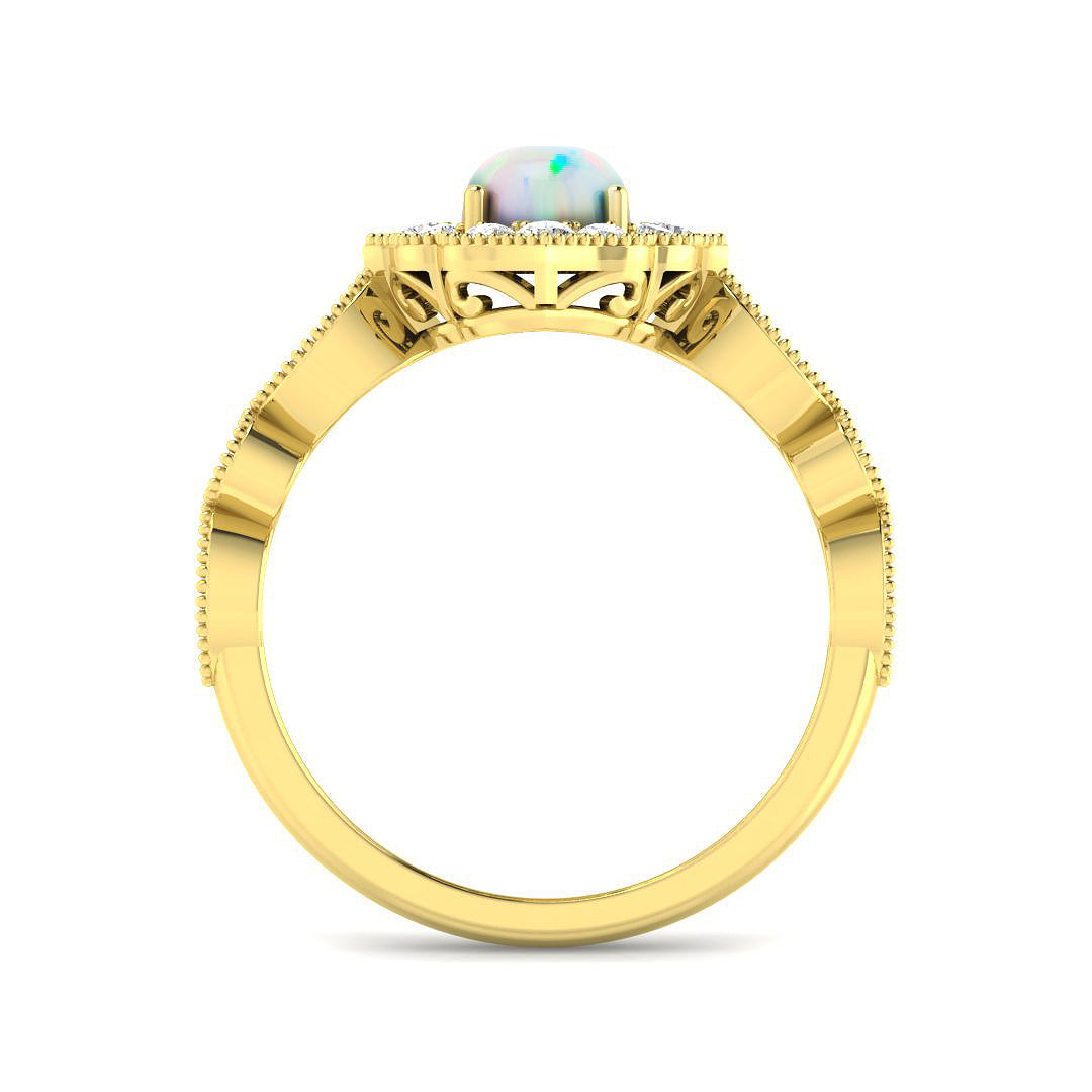 9ct Yellow Gold Oval Opal and Diamond Ring 2