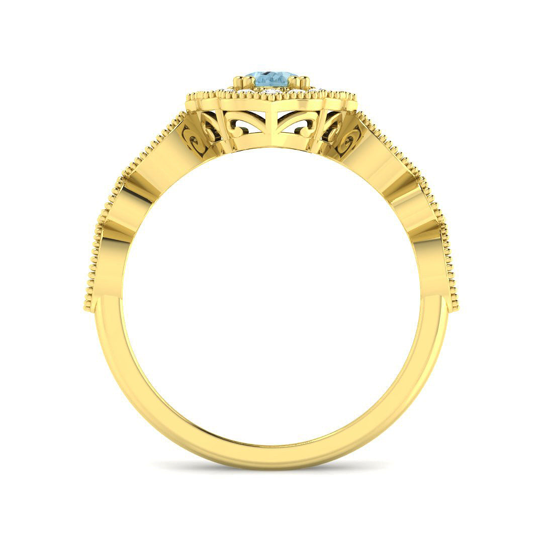 9ct Yellow Gold Oval Aquamarine and Diamond Ring 2
