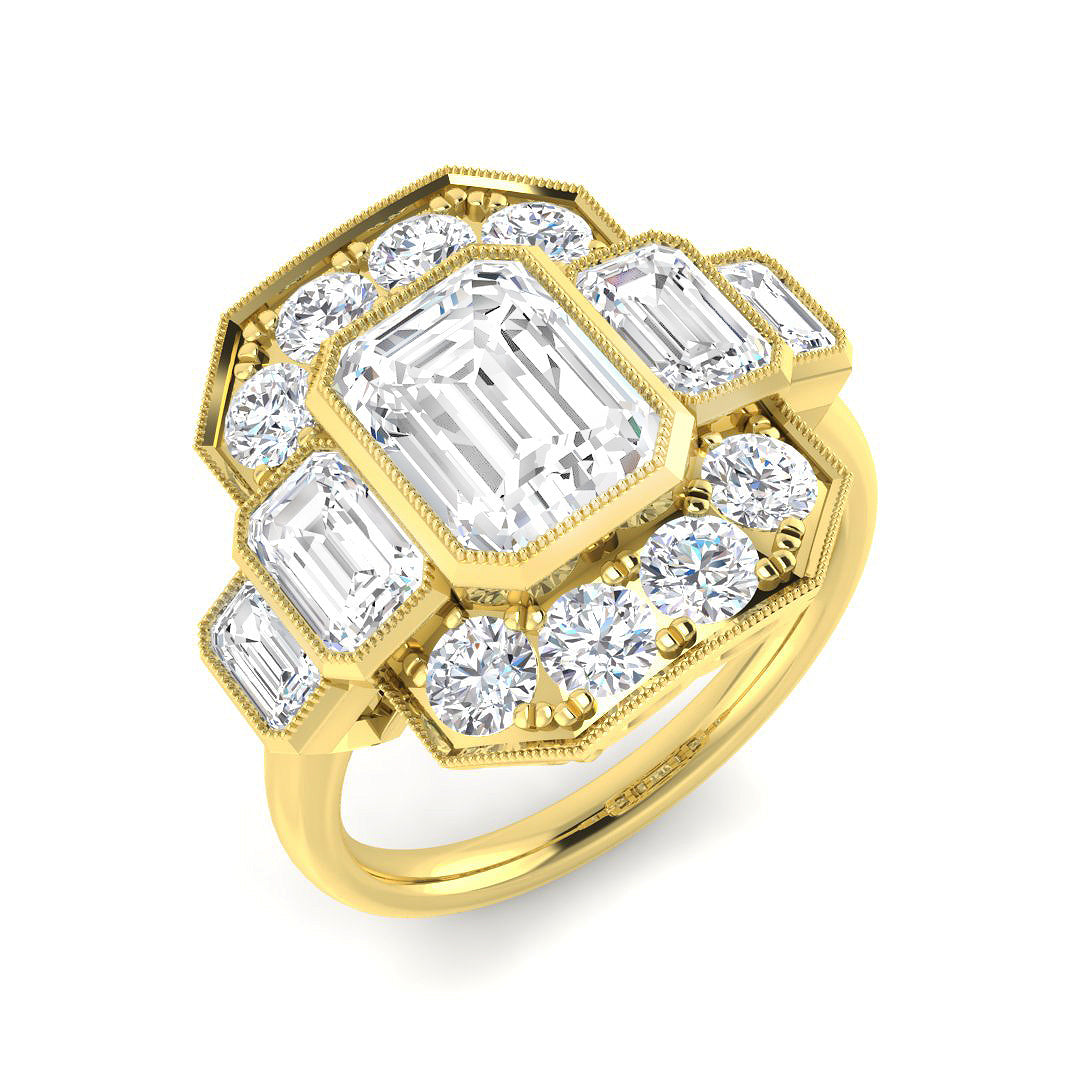 9ct Yellow Gold Emerald Cut Lab Grown Diamond Ring 1