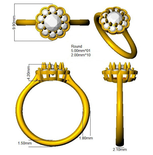 9ct Yellow Gold Round Lab Grown Diamond Ring 3