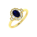 9ct Yellow Gold Baguette and Oval Blue Sapphire and Diamond Ring 1