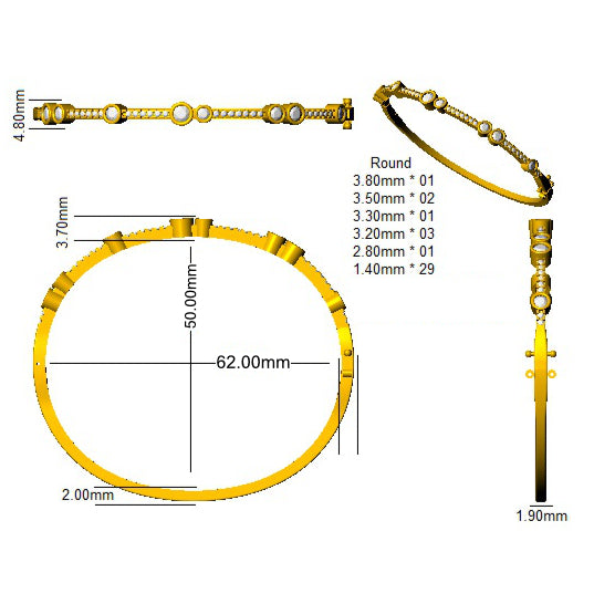 9ct Yellow Gold Round Lab Grown Diamond Bangle 2