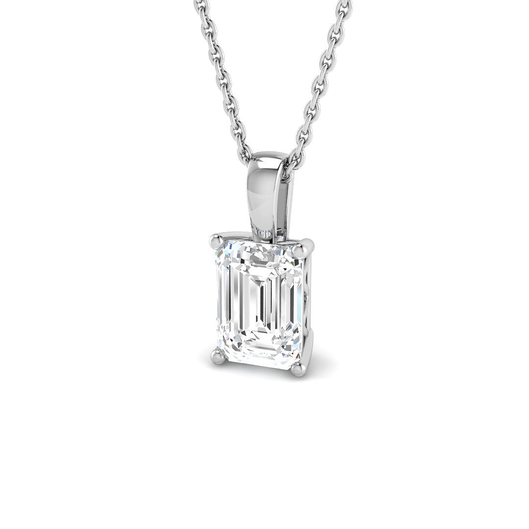 9ct White Gold Emerald Cut Lab Grown Diamond Pendant 1