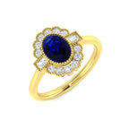 9ct Yellow Gold Baguette and Oval Blue Sapphire and Diamond Ring 1