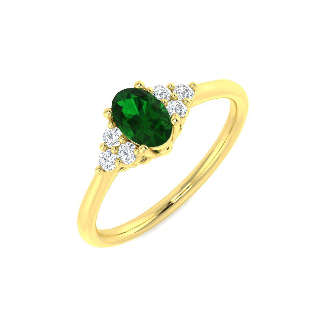 9ct Yellow Gold Oval Emerald and Diamond Ring 1