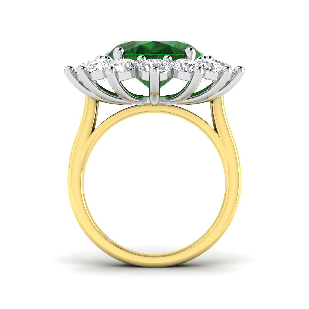 18ct Two Tone Oval Emerald and Diamond Ring 2