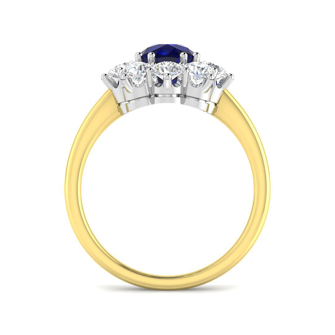 9ct Two Tone Cushion Blue Sapphire and Diamond Ring 2