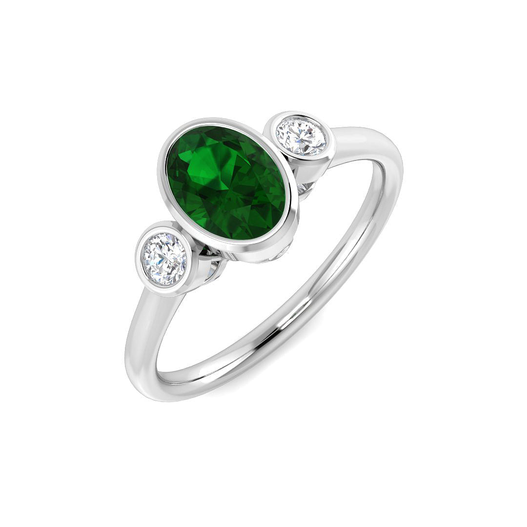 9ct White Gold Oval Emerald and Diamond Ring 1