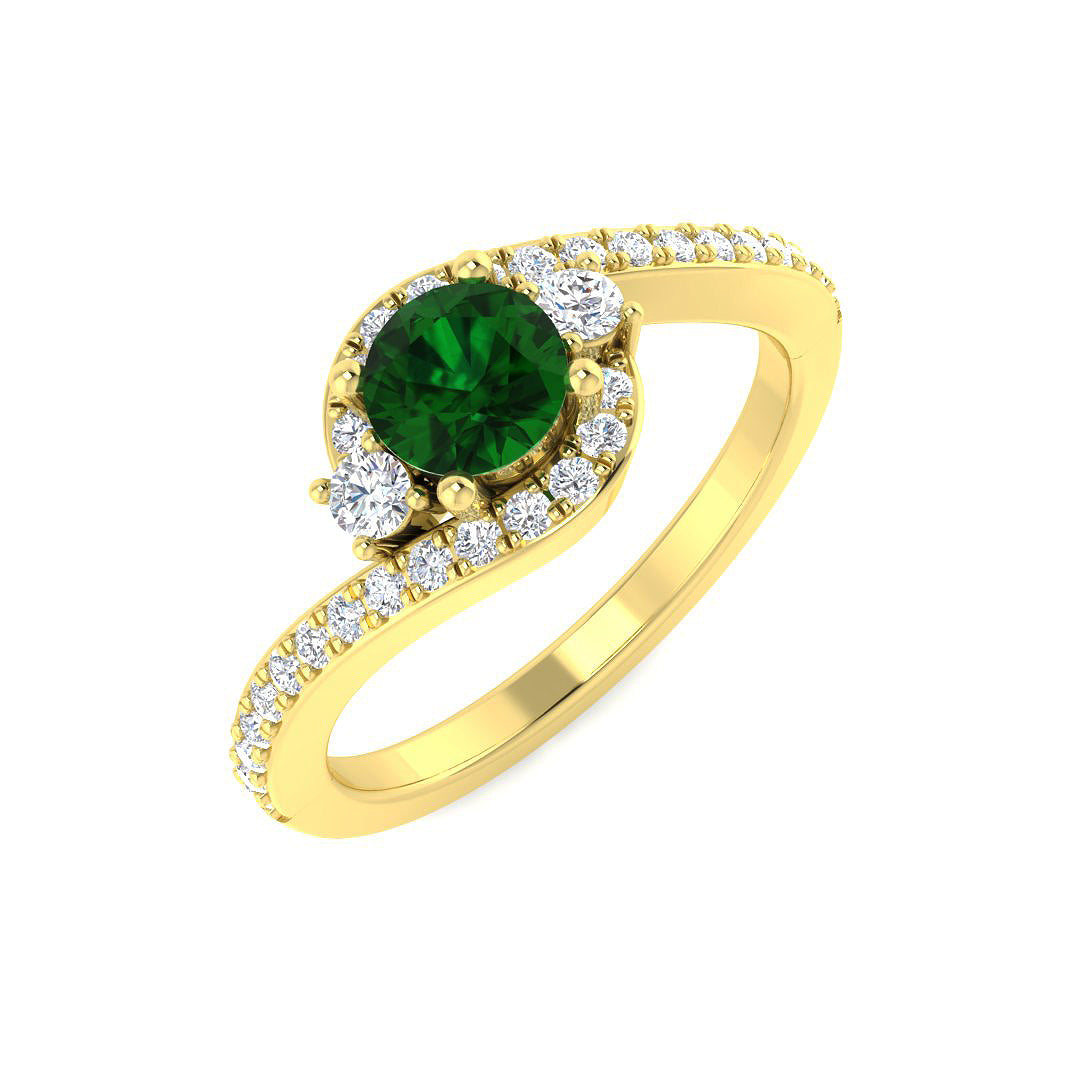 9ct Yellow Gold Round Emerald and Diamond Ring 1