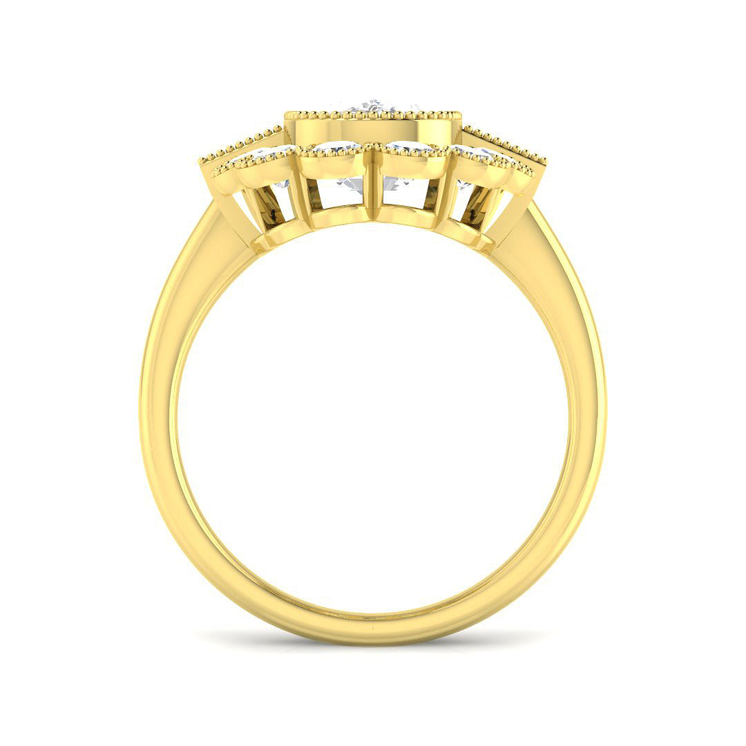 9ct Yellow Gold Baguette and Cushion Cvd Old Cut Ring 2