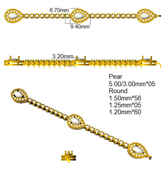 9ct Yellow Gold Pear Lab Grown Diamond Bracelet 2