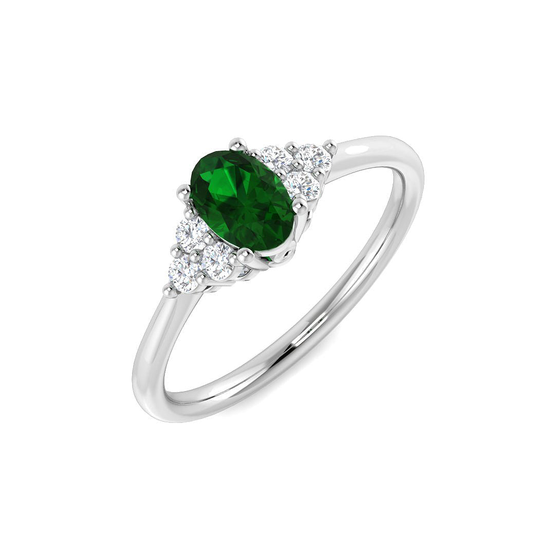 9ct White Gold Oval Emerald and Diamond Ring 1