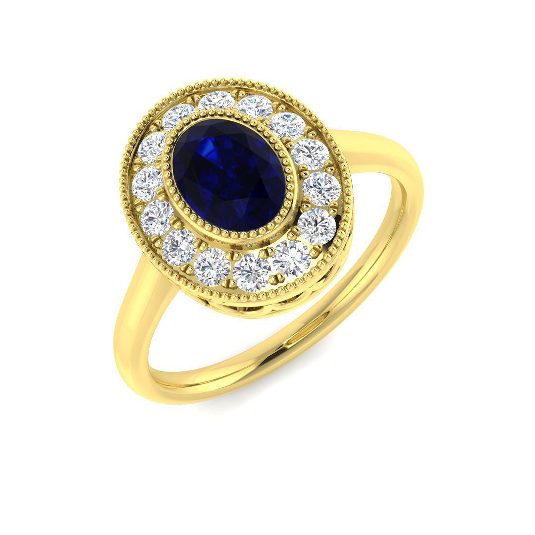 9ct Yellow Gold Oval Blue Sapphire and Diamond Ring 1