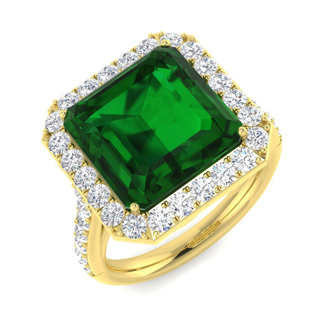 9ct Yellow Gold Emerald Cut Emerald and Diamond Ring 1
