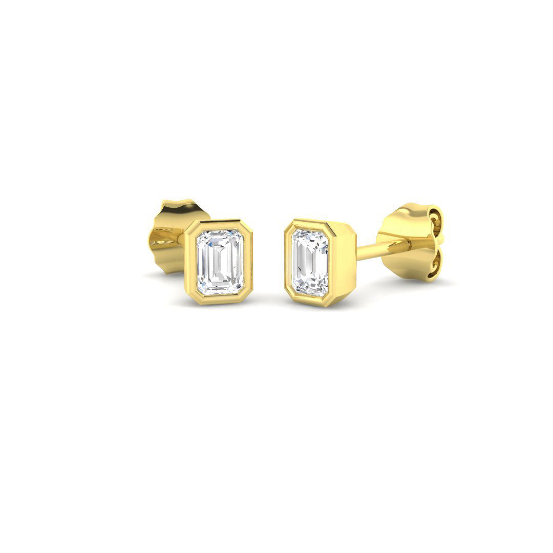 9ct Yellow Gold Emerald Cut Lab Grown Diamond Earrings 1