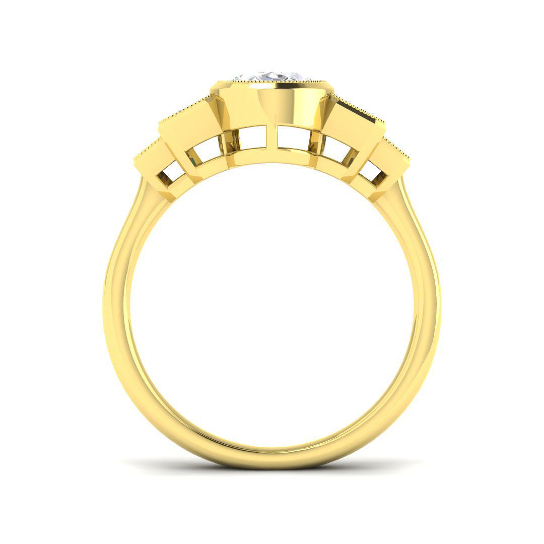 9ct Yellow Gold Emerald Cut and Oval Lab Grown Diamond Ring 2
