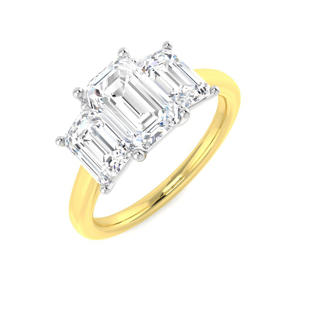 9ct Two Tone Emerald Cut Lab Grown Diamond Ring 1