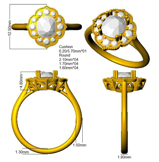 9ct Yellow Gold Cushion Diamond Ring 3