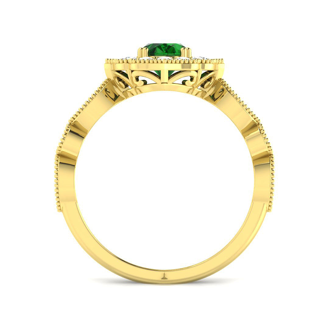 9ct Yellow Gold Oval Emerald and Diamond Ring 2