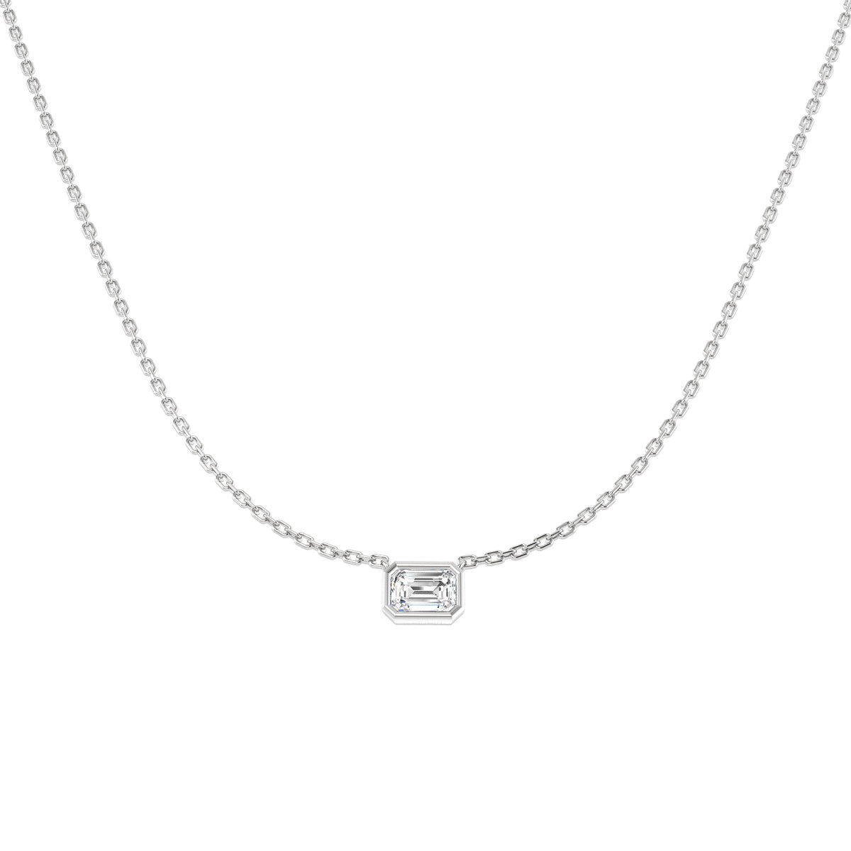 9ct White Gold Emerald Cut Lab Grown Diamond Necklace 1