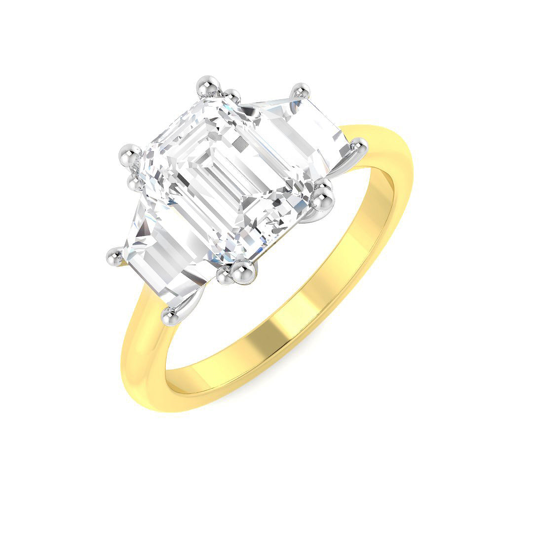 9ct Two Tone Emerald Cut and Trapezoid Lab Grown Diamond Ring 1